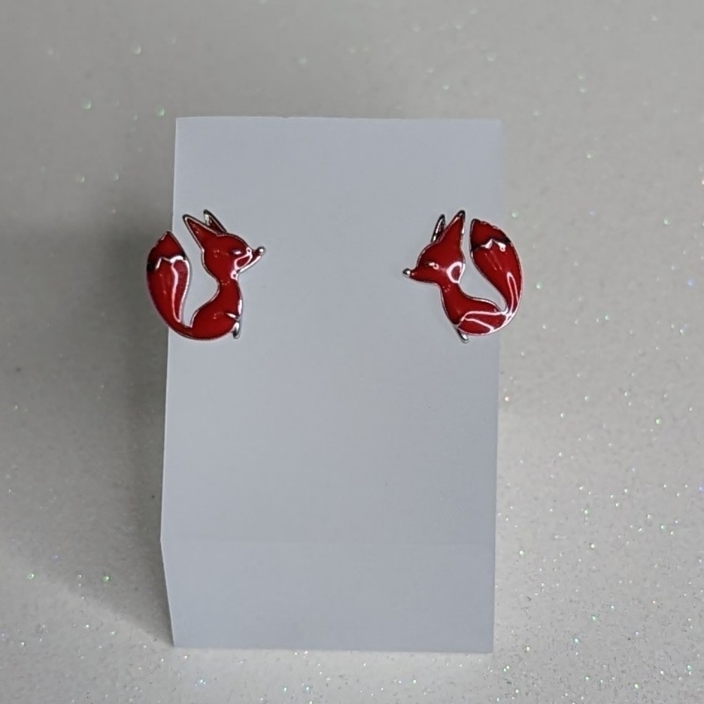 Fox red 925 sterling silver stud earrings